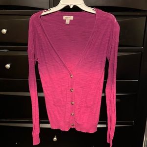 Purple to pink button down V-neck ombre cardigan